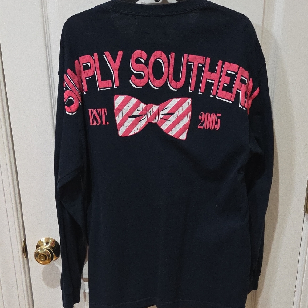 Simply Southern  Long Sleeve Tee - Black with Pink Bow